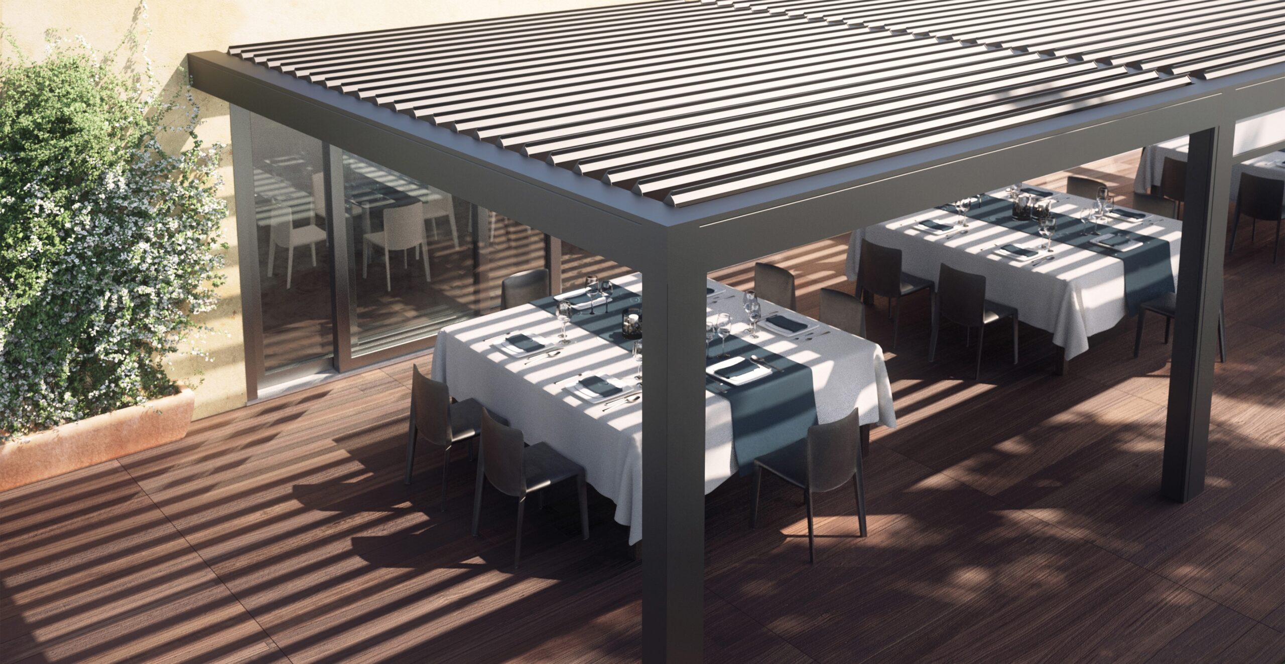 Louvre Roof for Restaurants & Outdoor Dinning Experience - Shade-Space