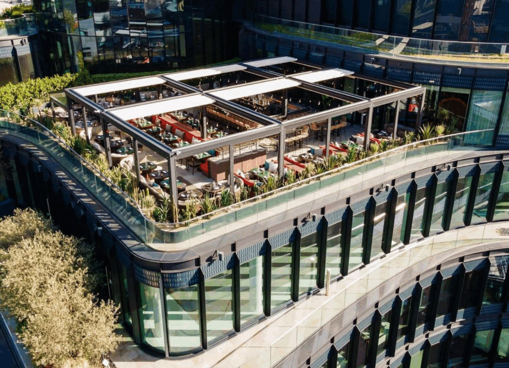 Recent Retractable Pergola Project for Los Mochich Rooftop Restaurant in London - Shade-Space