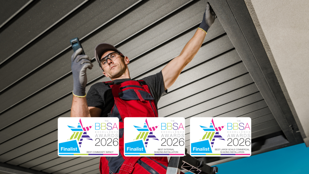 Technician Finishing Installation of a Modern Aluminium Made Residential Garden Pergola - Shade-Space