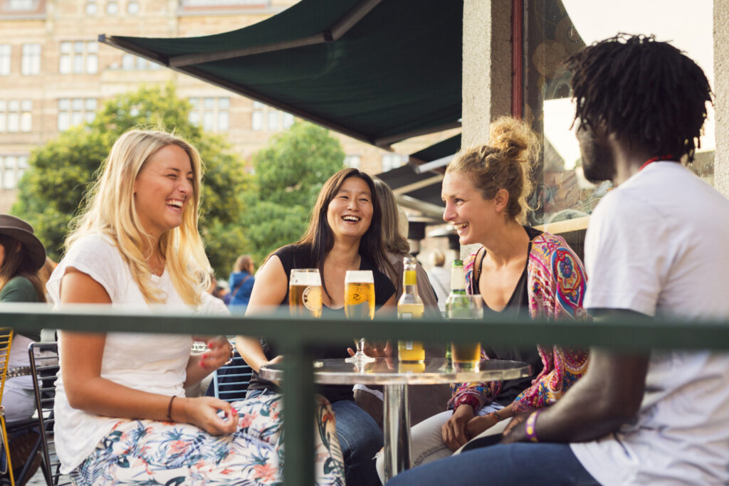 Friends Having Beer, Outdoor Awning - Shade Space